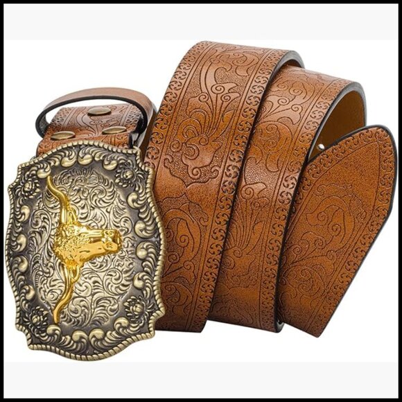 Western Cowgirl PU Leather Belt with Turquoise Oval Buckle main image 3